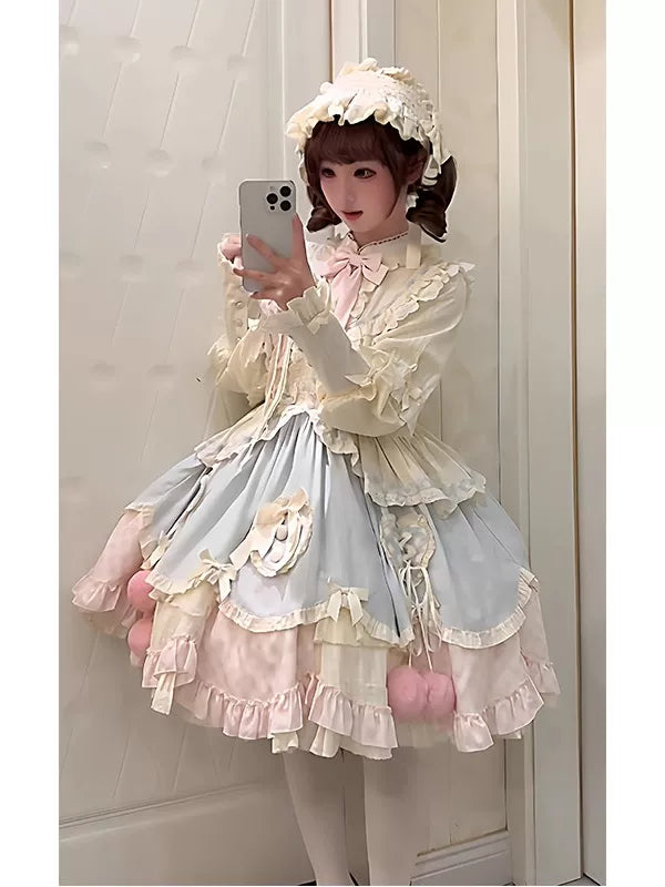 Creamy - Runaway Girl - Short OP Dress with Blue and Pink Layered Ruffles