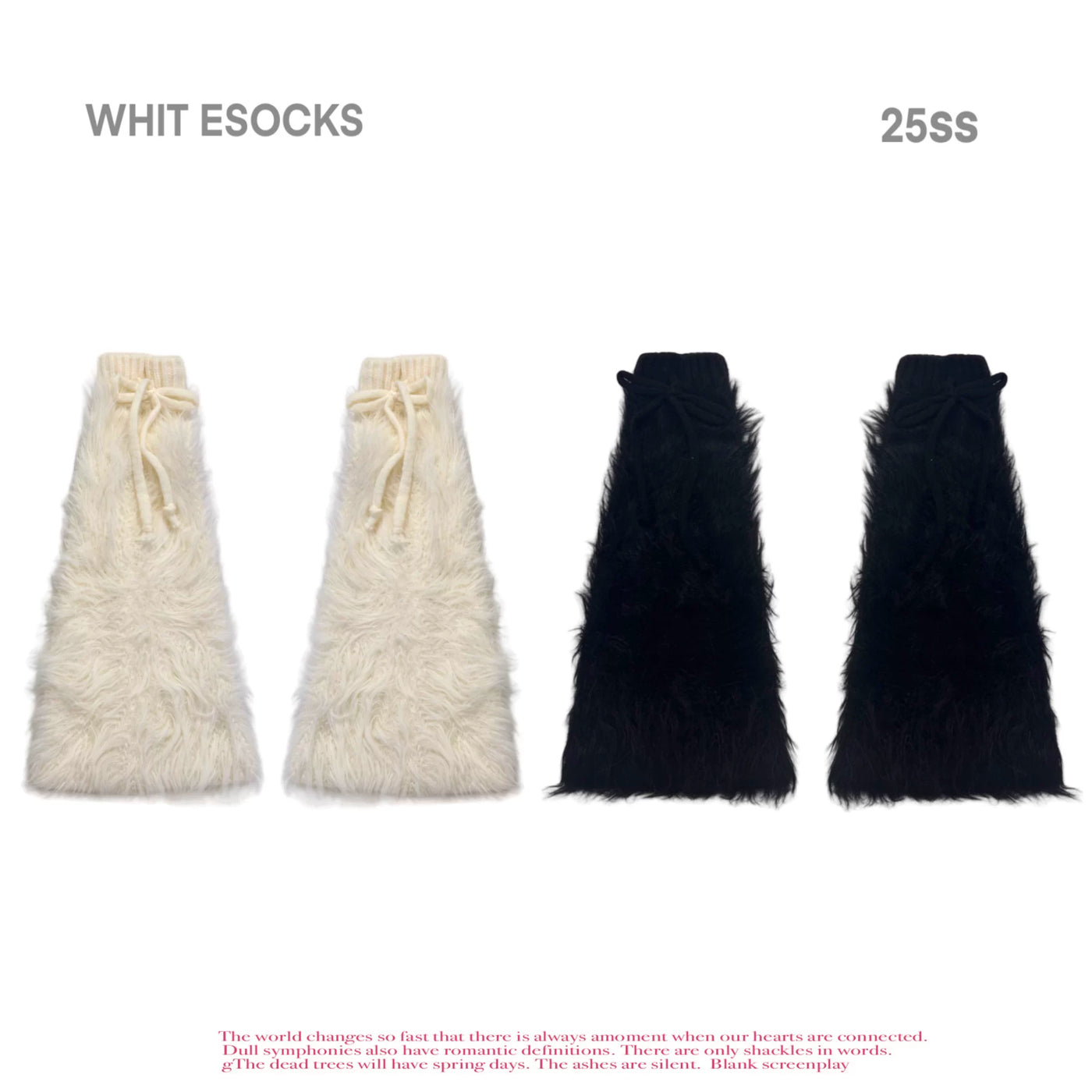 White Socks - Shaggy Tie - Thick Mid-Calf Leg Warmers with Tie Details