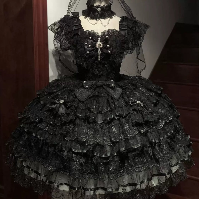 Lady Han Feather Ballad bridal JSK dress featuring elegant lace, feather accents, and a sweet Lolita style design.