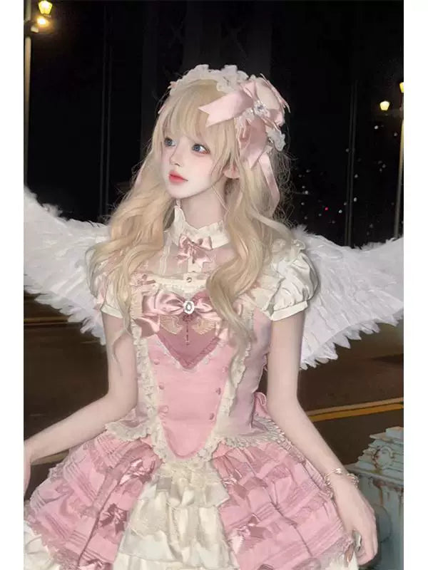 Creamy - Magical Girl - Pink blouse-and-skirt set with a ribboned bustier bodice