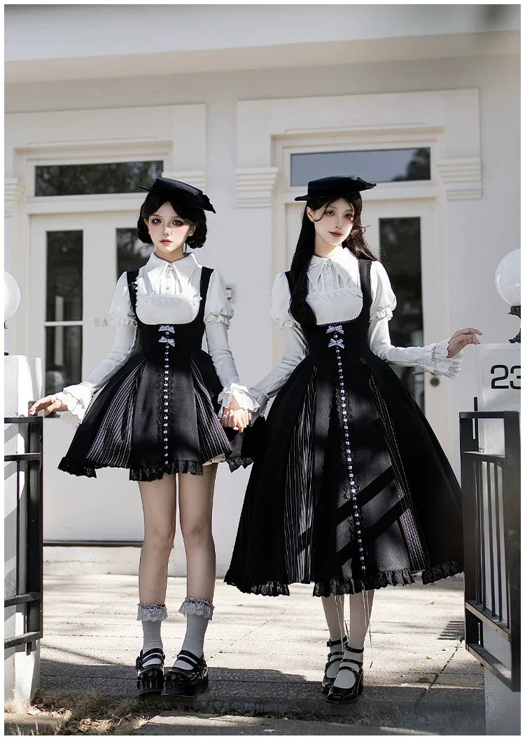 With PUJI - Monochrome Sonata - Classic Lolita Bust-supporting JSK Set, Piano Inspired