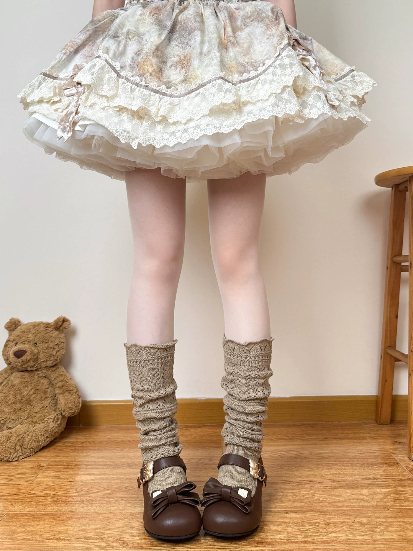 Chubby Bear Tales - Antique Doll - Beige Openwork Slouch Socks