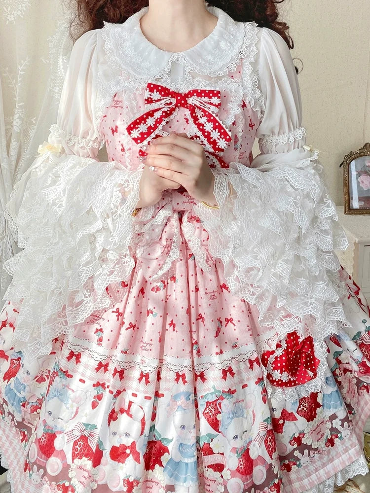 Qianmu - Granulated Sugar - Doll-like Sweet Lolita Lace Blouse, Hime Sleeve