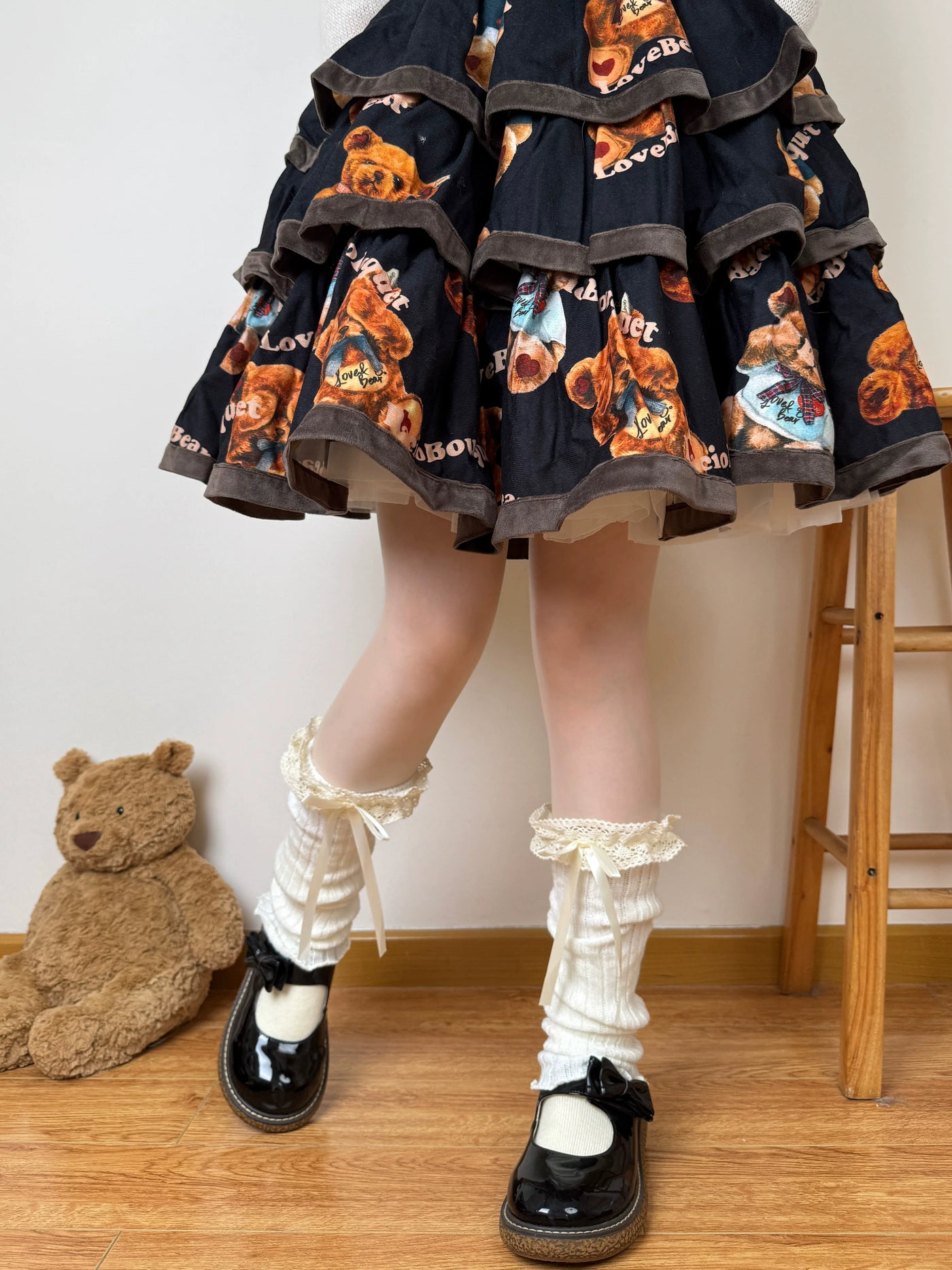 Chubby Bear Tales - Harajuku Knit - Lace-Bow Slouch Leg Warmers