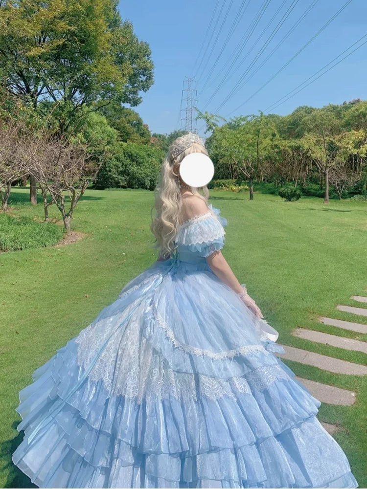 Flora Muse - Lolita Evening Gown - Blue off-the-shoulder ballgown