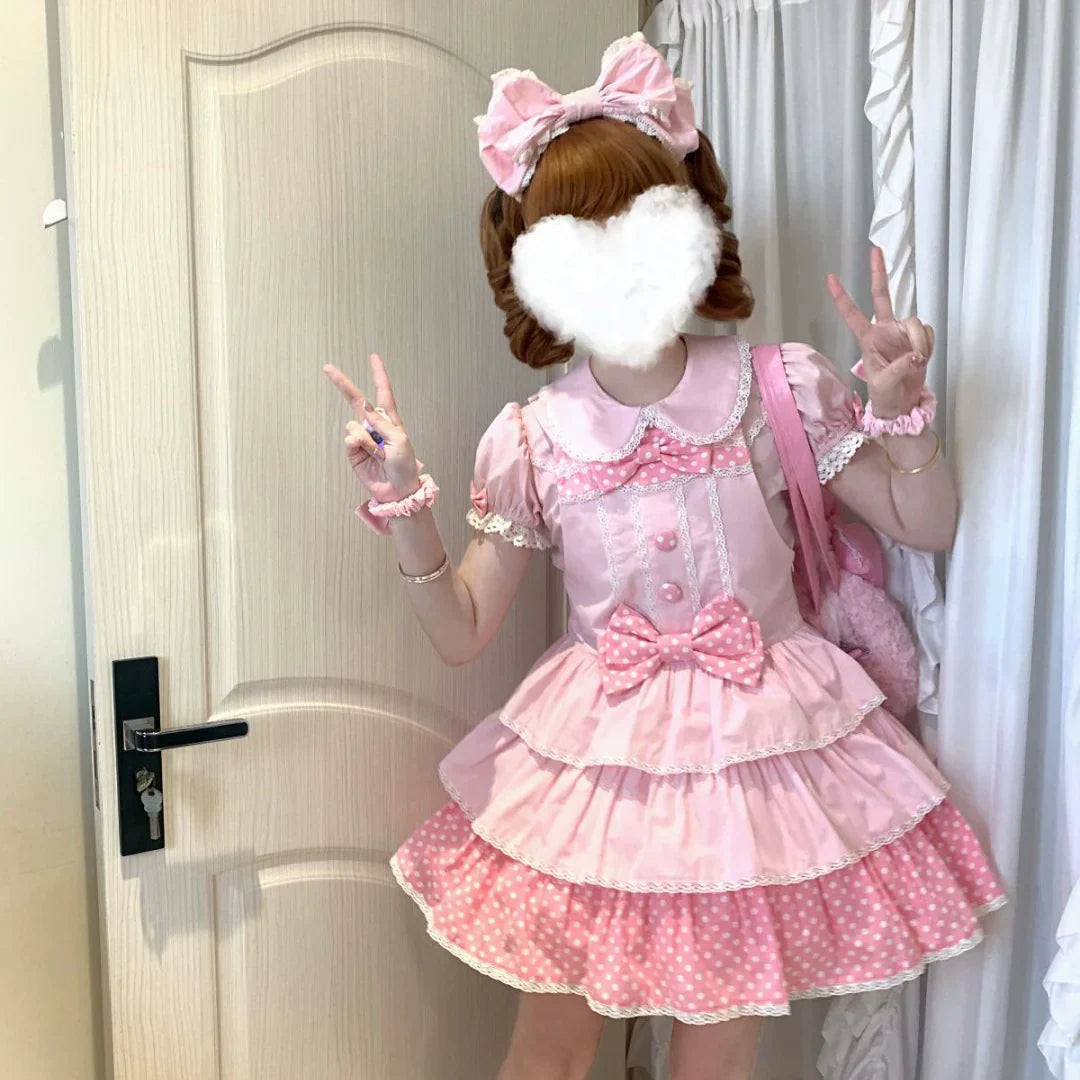 Sweet Dreams Baa Baa - Polka Dot Three-Piece -  100% Cotton Suspender Lolita Dress