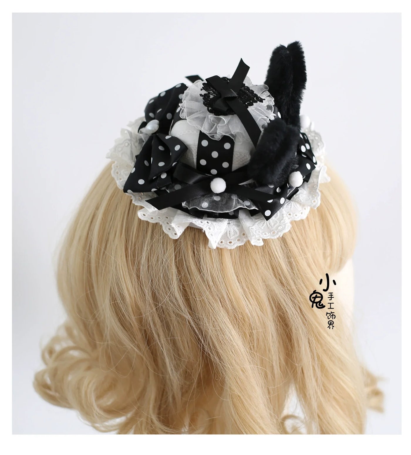 Xiaogui - Polka Dot Lolita Headdress - Detachable Bunny Ear Headwear