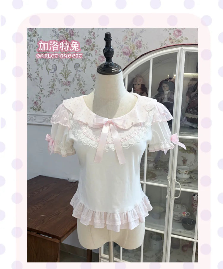 Galette Bunny — Petal Pearl Short-Sleeve Knit Blouse