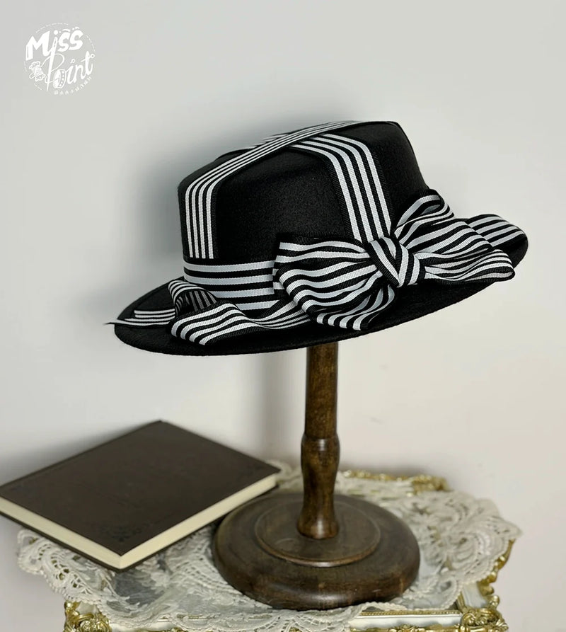 Classical Chocolate - Classic Lolita Accessory Bowler Hat BNT Beret Jabot Large Bowler Hat - Black