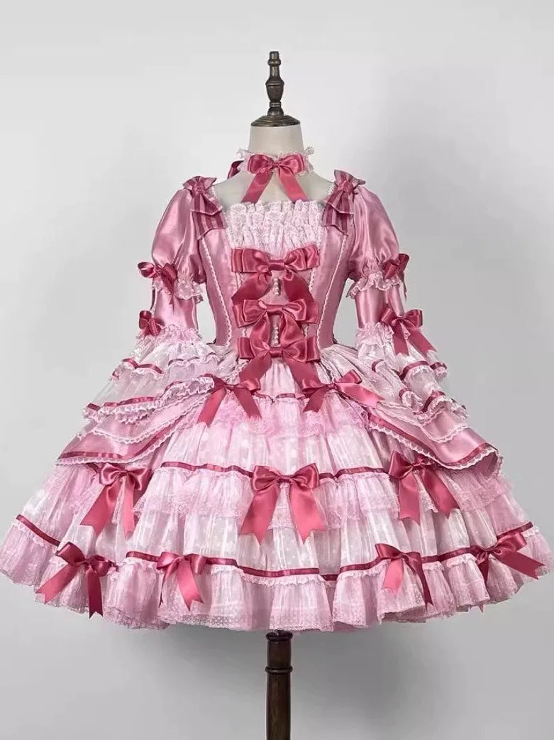 Sweetheart Dream Machine - Pink Doll Cake - Pink OP dress with detachable sleeves and layered bow-trimmed ruffles