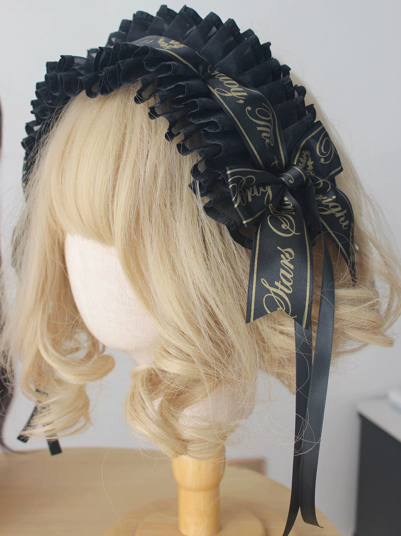 Deer Girl Handmade - 18th Anniversary Dream Bow - Black-and-Gold Headwear and Accessory Selection with Ruffled Details