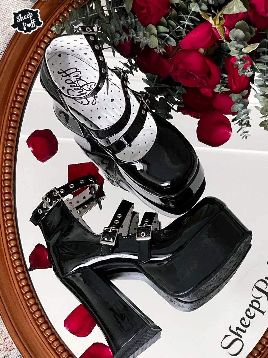 Sheep Puff Broken Angel Lolita Heels, stylish shoes with decorative details and a unique broken angel design.
