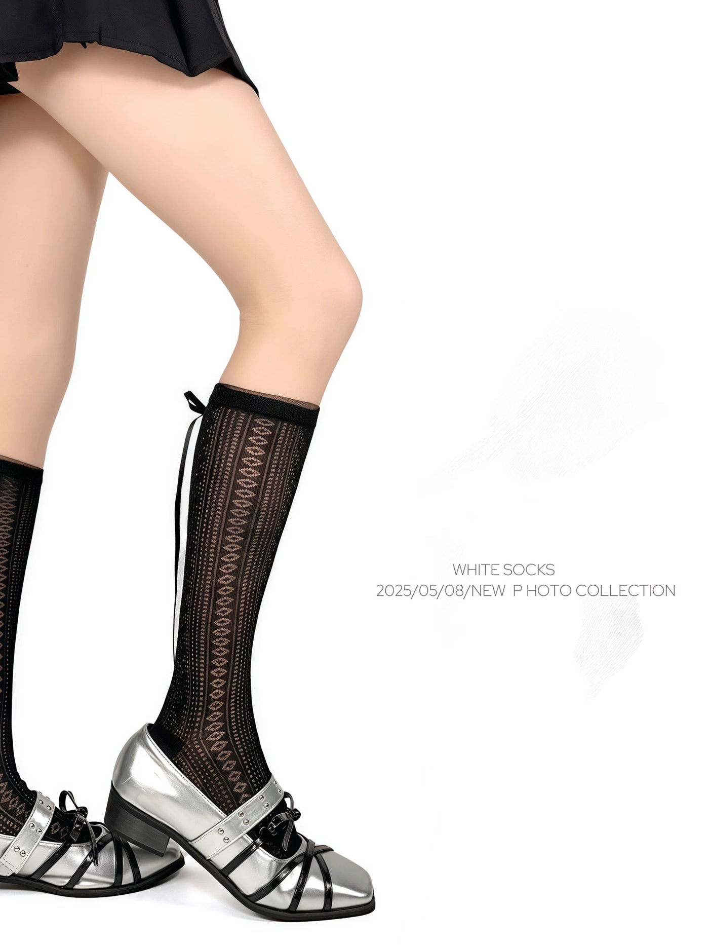 White Socks - Ballet Openwork - Patterned Openwork Mid-Calf Socks