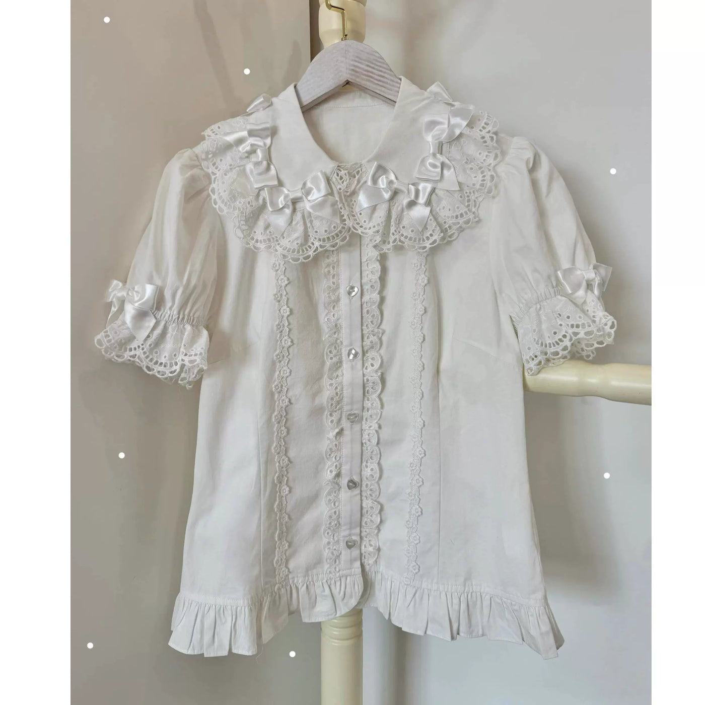 Sweetheart Dream Machine - Vintage Doll Collar - Blouse with Lace Trim, Bow Accents and Ruffled Hem