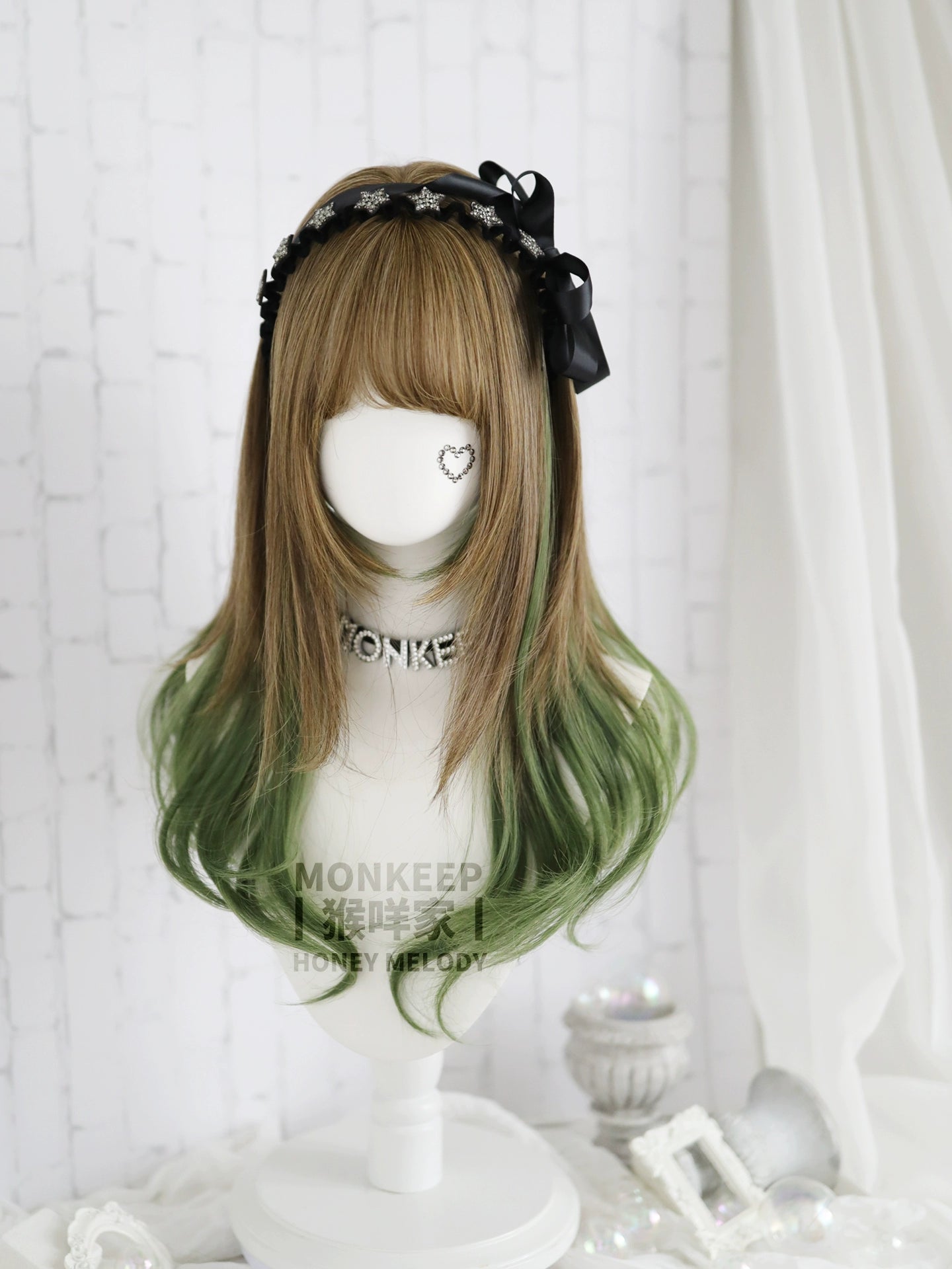 Spot MONKEEP Monkey Bajia, Flow Heart Twist Pie Bangs Top Hair Piece Air Tail Roll Hanging Ear Dyeing Original Wig