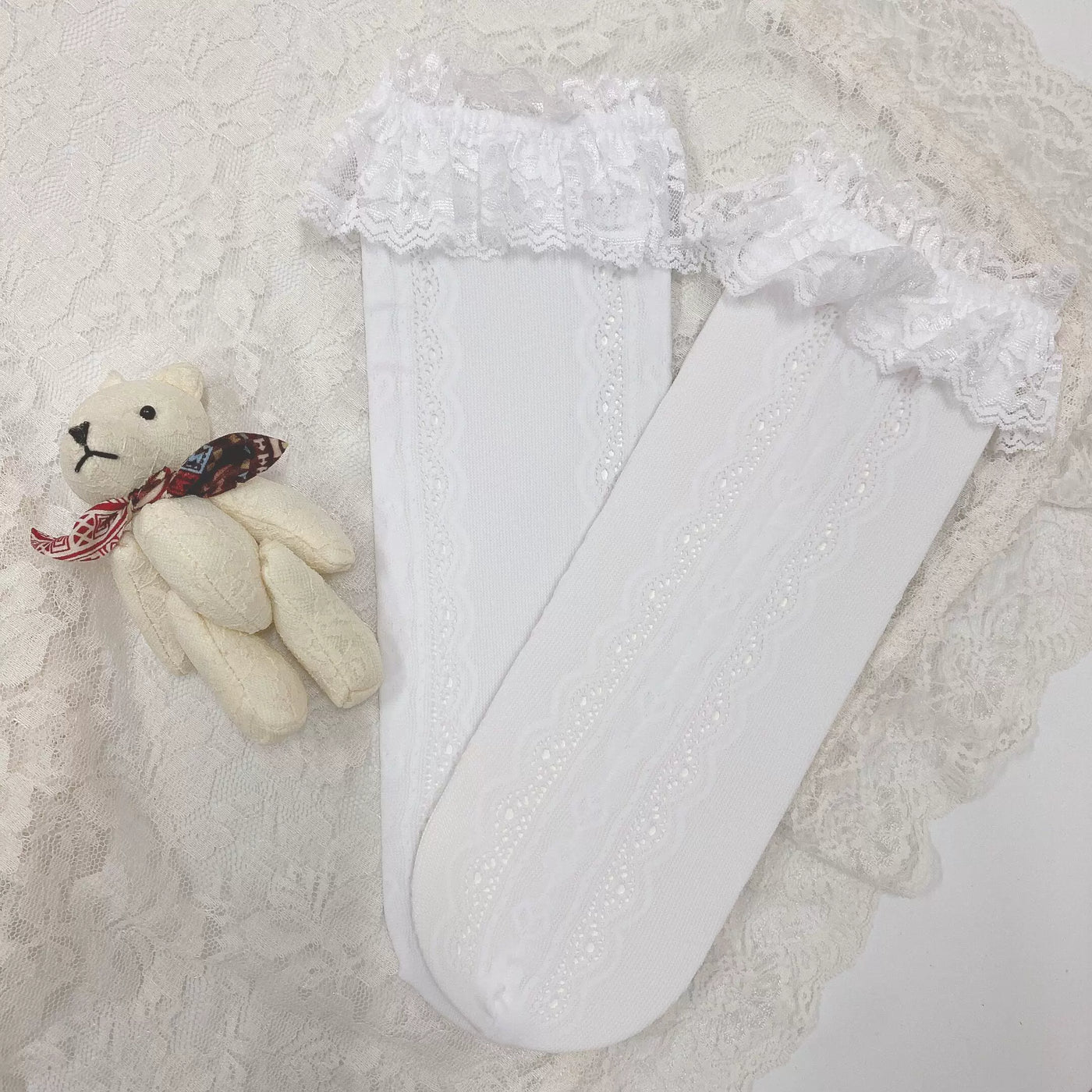 Sock Noble - Little Bow Lace - Lace-Trimmed Scrunch Socks