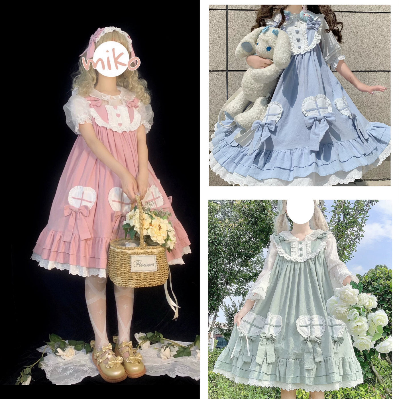 Milky blue Sweet Lolita JSK with tiered ruffled skirt and scalloped lace hem