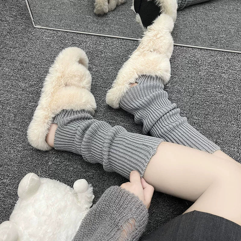 Floral Milk Cat - Ribbed Gather - Knit Slouch Socks in Nine Colours