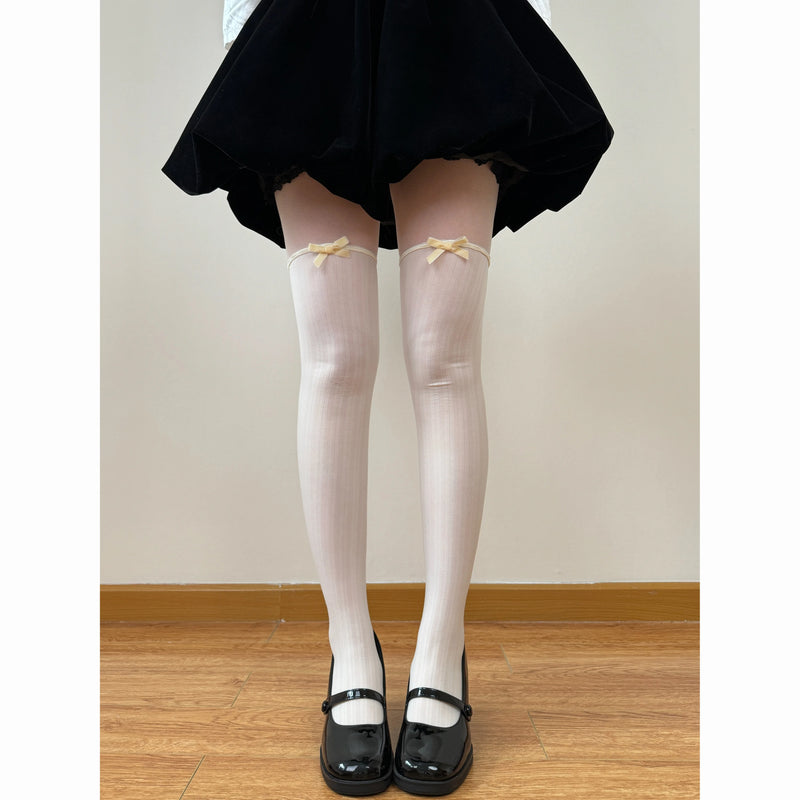 Chubby Bear Tales - Ballet White Collection - One-Size Stockings with Bow and Pattern Variants