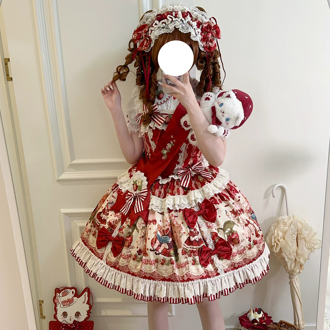 Fantasy Strawberry Garden - Sweet Lolita JSK Dress Set - detail view 4