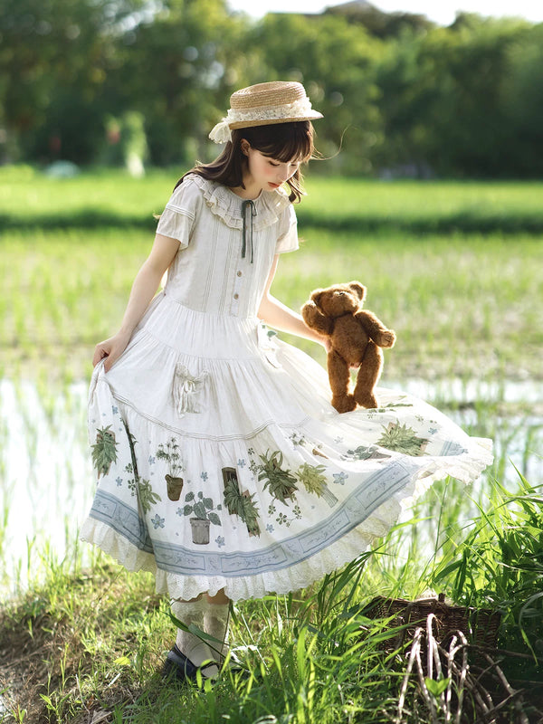 Baozi Pig Little Potted Plant cream botanical dress