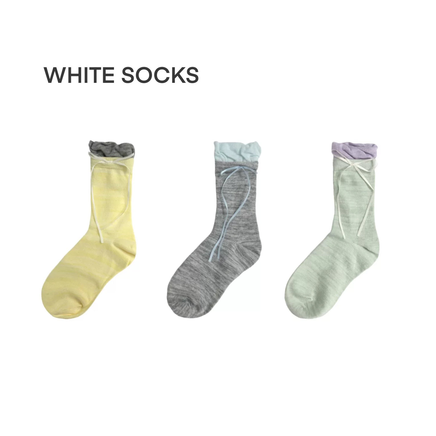 White Socks - Ballet Bow - Faux-Layered Calf Socks with Bow Ties