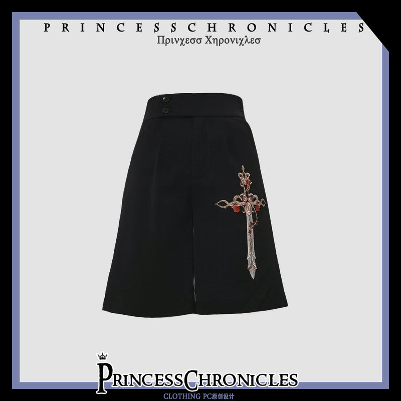 Night Instructions - Ouji Lolita Embroidery Shorts S Black Shorts Only