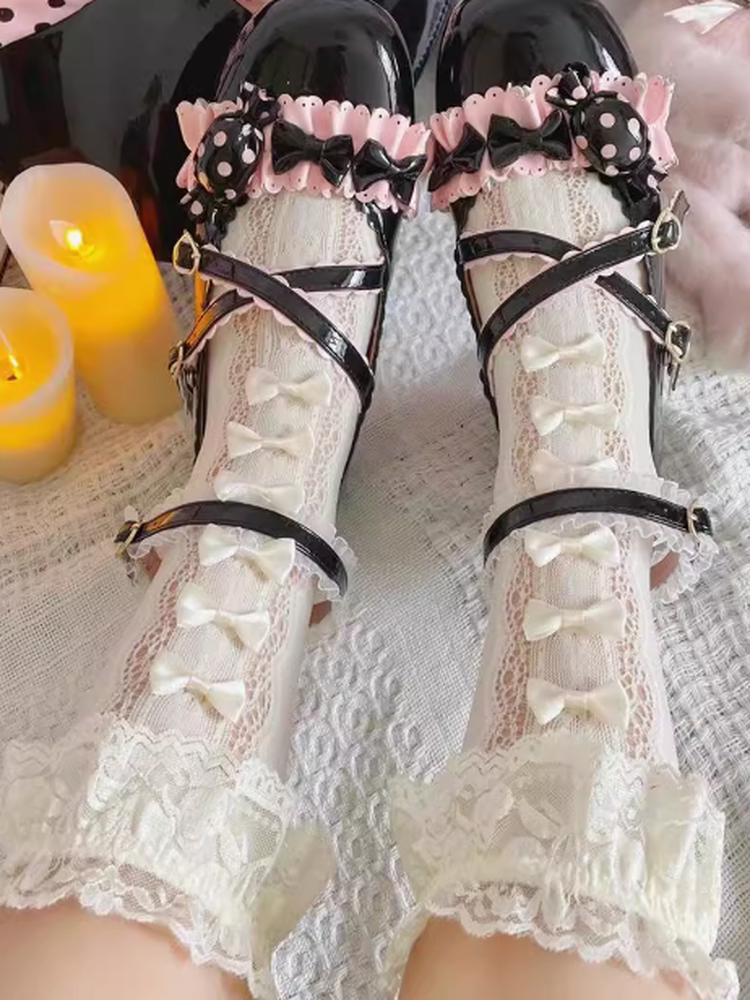 Fantasy Doll - Ribbon Lace - Mid-Calf Socks with Gathered Lace Cuffs
