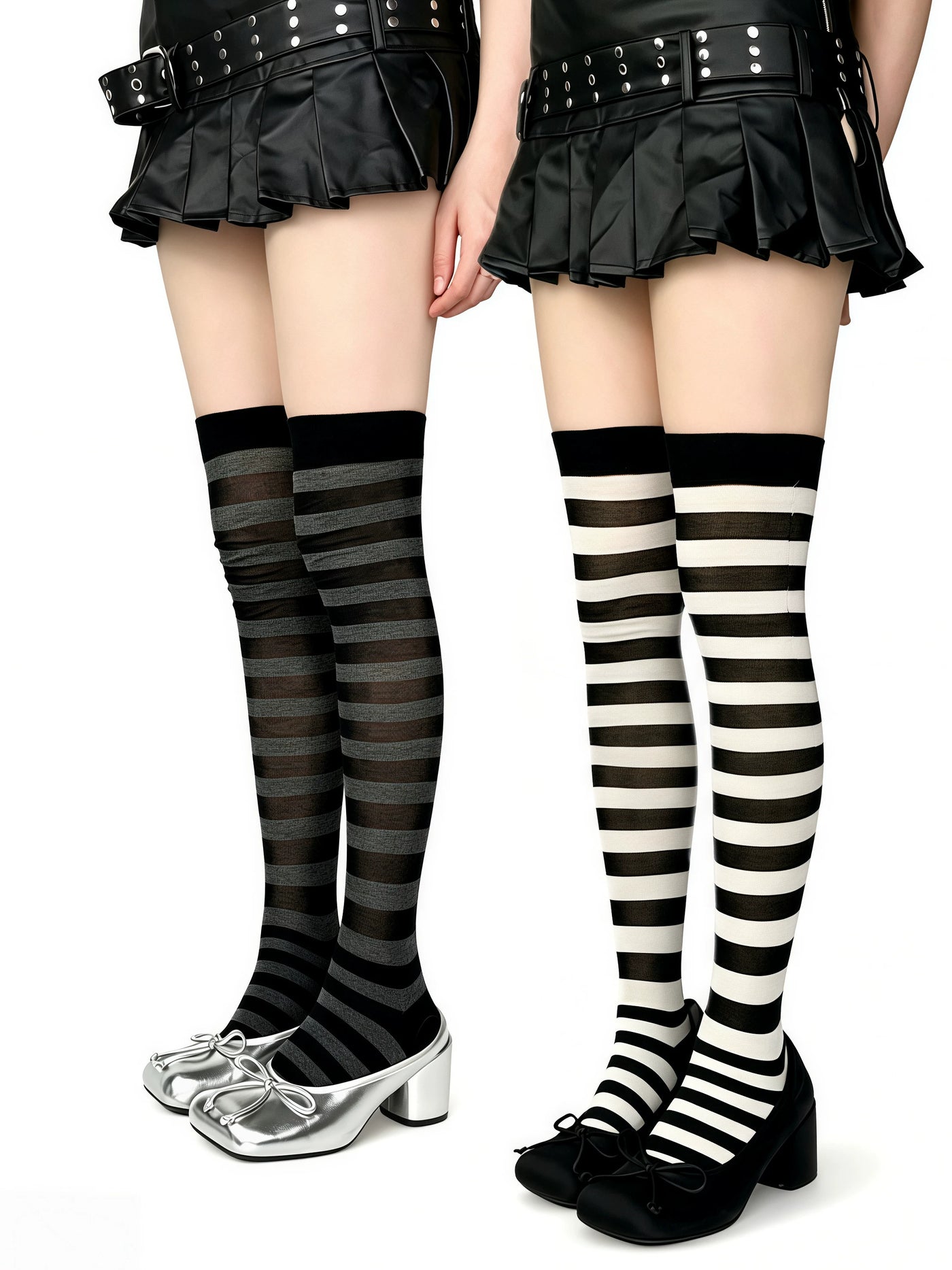 White Socks - Monochrome Stripes - Over-the-Knee Socks with Horizontal Stripes