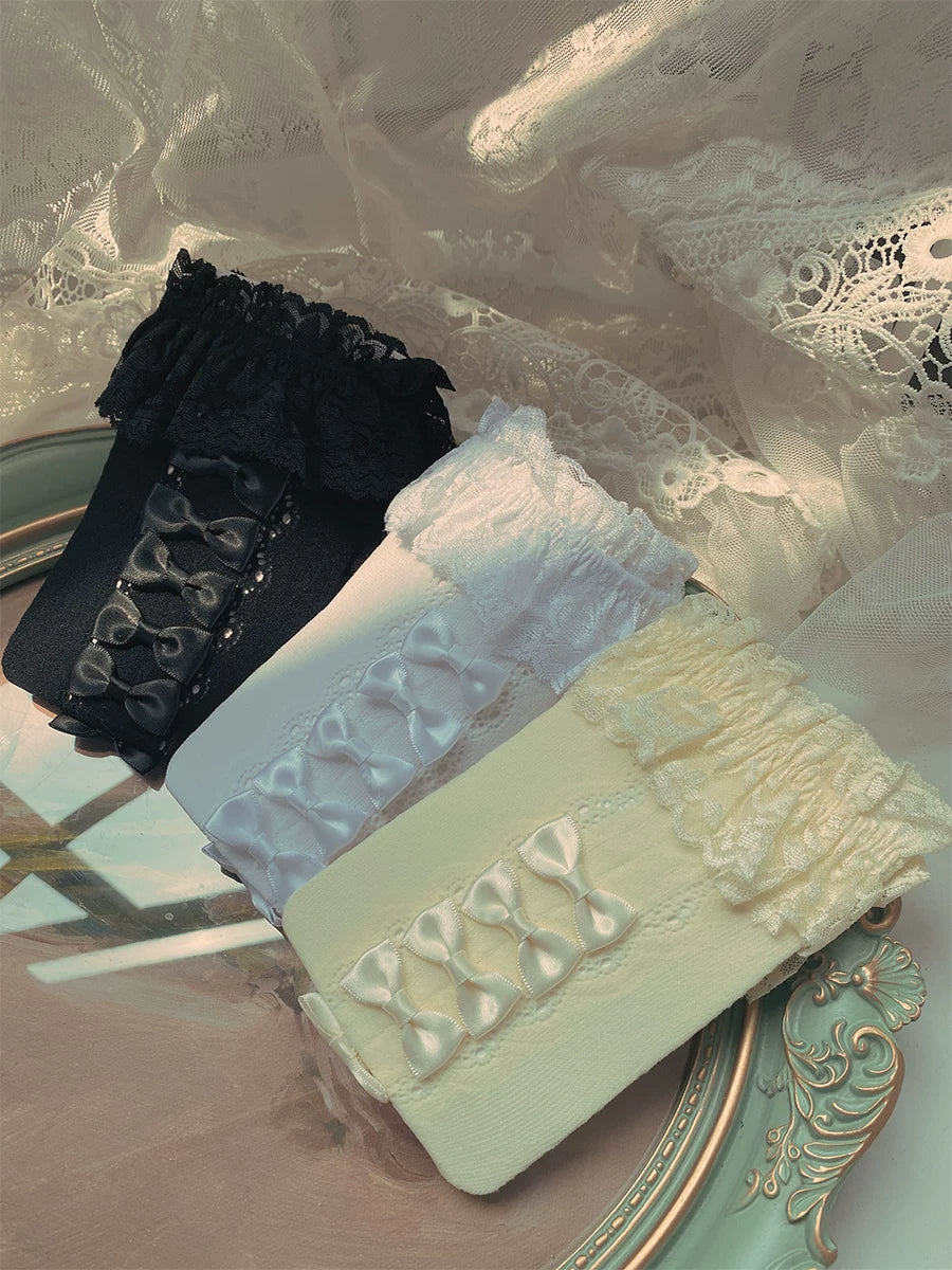 Sock Noble - Little Bow Lace - Lace-Trimmed Scrunch Socks