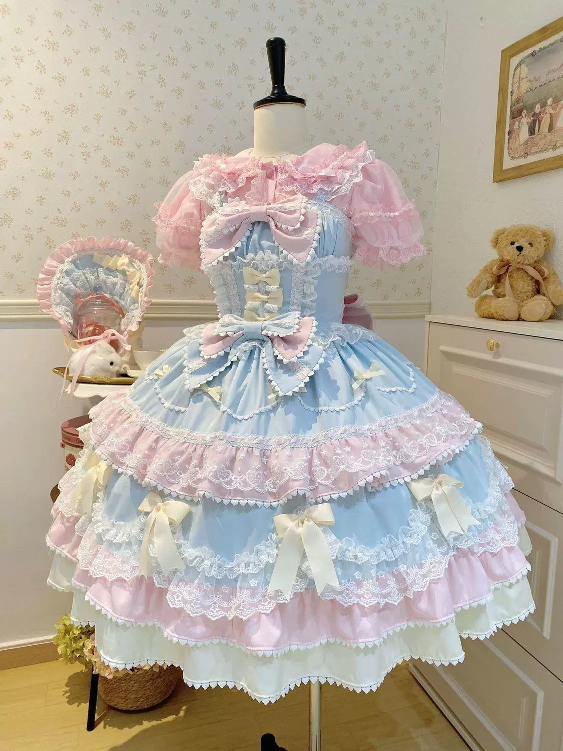 Sweetheart Dream Machine - Ribbon Layers - Lolita JSK Dress with Tiered Ruffles and Bow Details