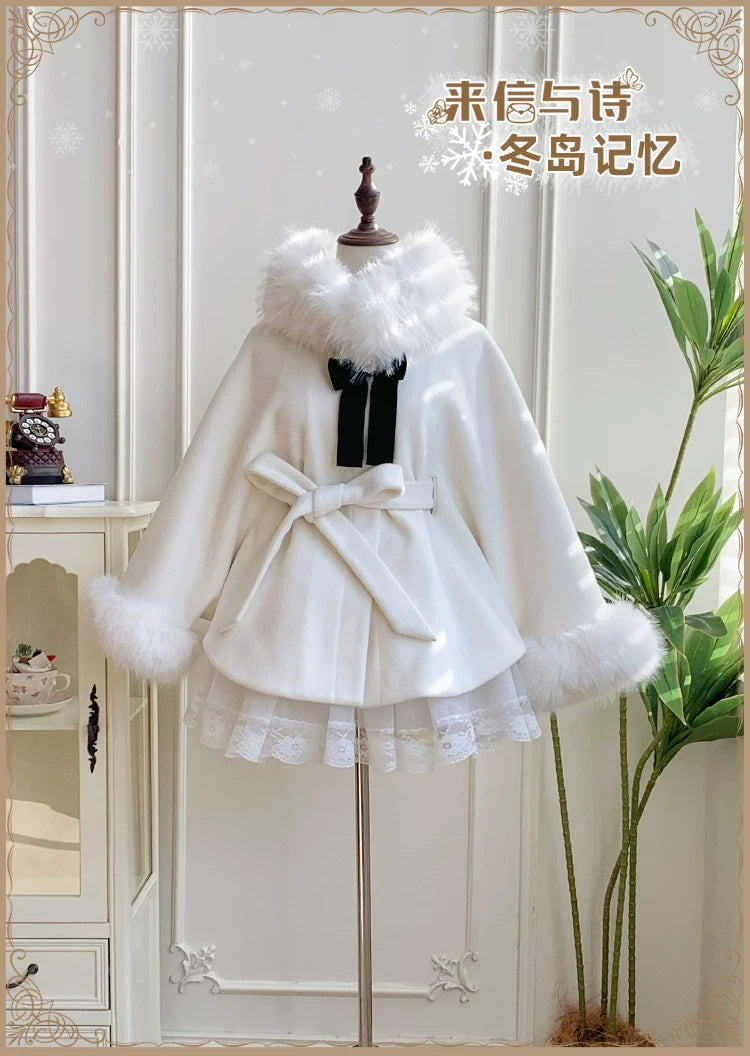 With PUJI - Winter Island Memory - Elegant Lolita Winter Coat & OP Dress Set detail view 6