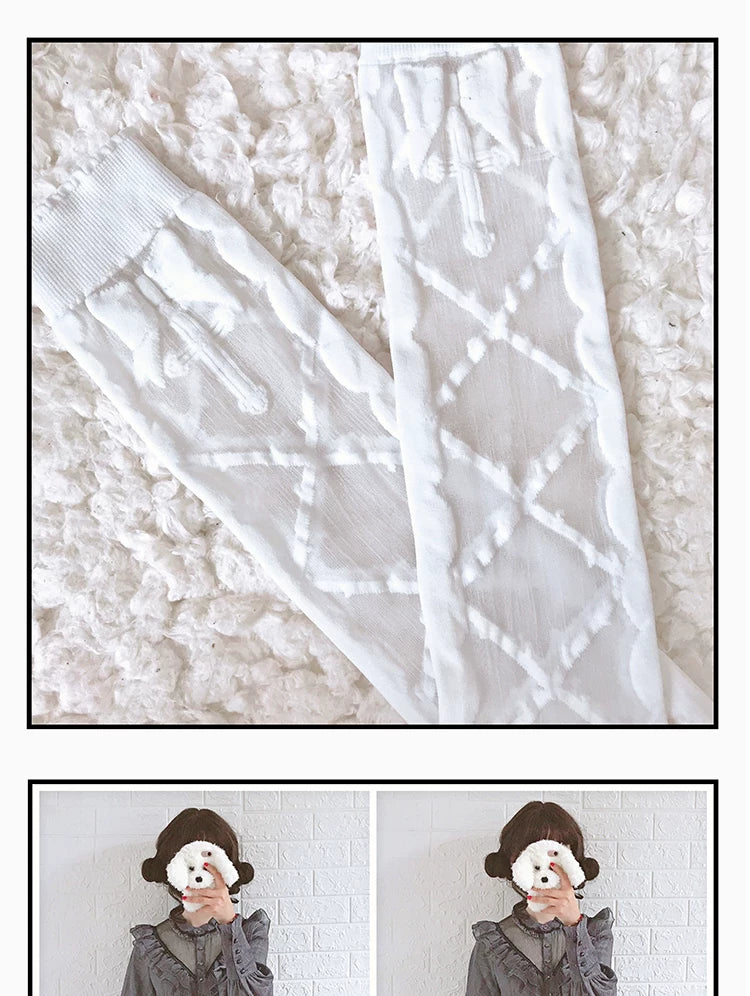 roji roji - Thorns Kiss - White or Black Calf Socks and Pantyhose with Crossed-Thorn Pattern