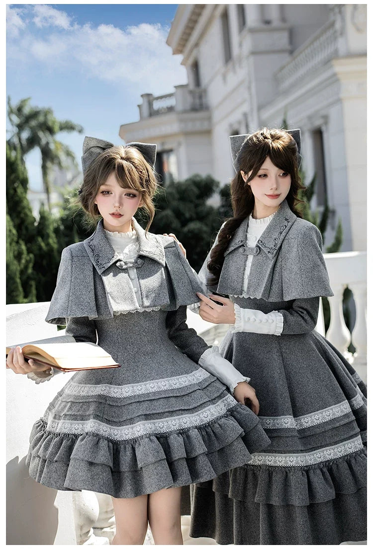With PUJI - Reminisce - Pile Classic Lolita Dress, Detachable Cape