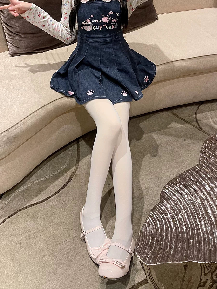 Floral Milk Cat - Spring-Summer - 80D Slightly Sheer Tights with Velvet-Base Finish