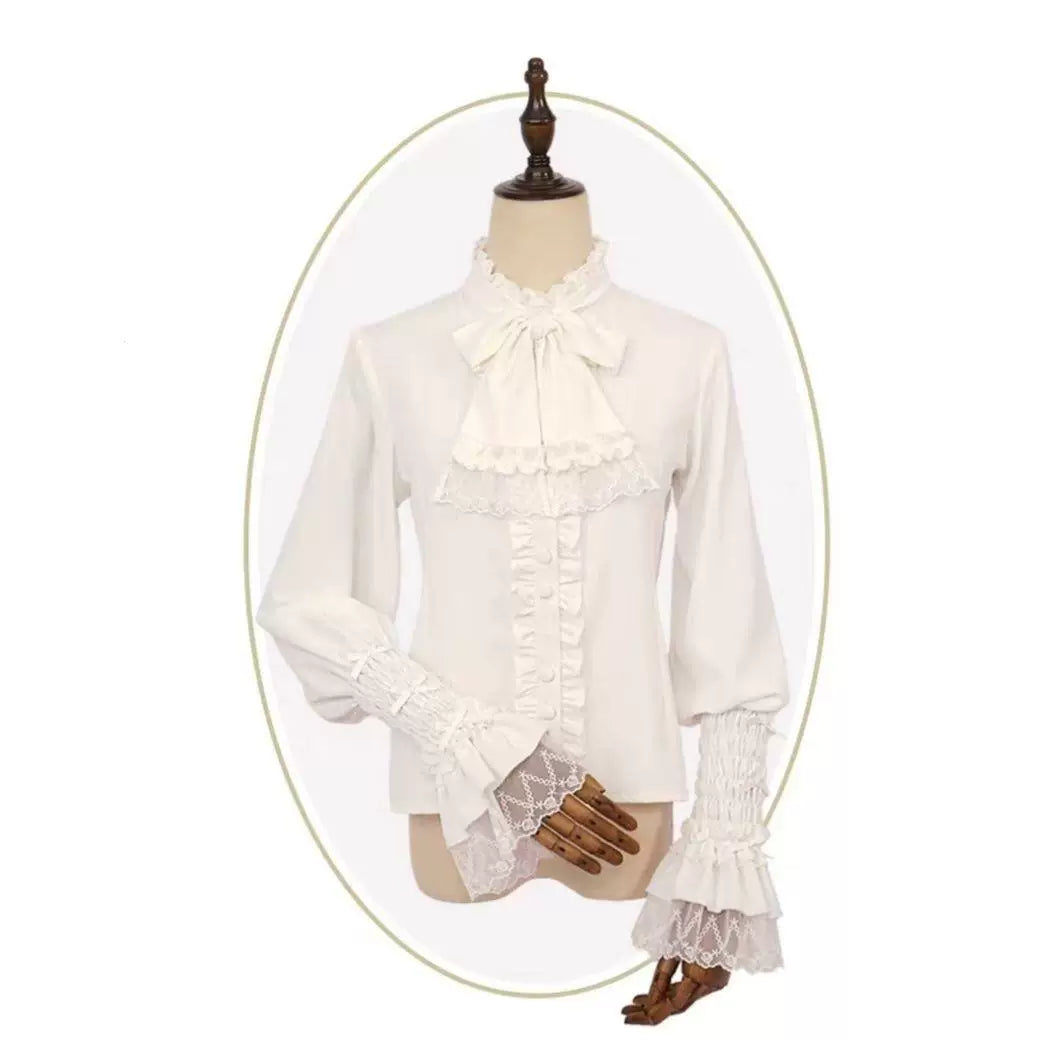 Sweetheart Dream Machine - Four-Colour Floral - Long-Sleeve Blouse with Leg-of-Mutton Sleeves and Bow Tie