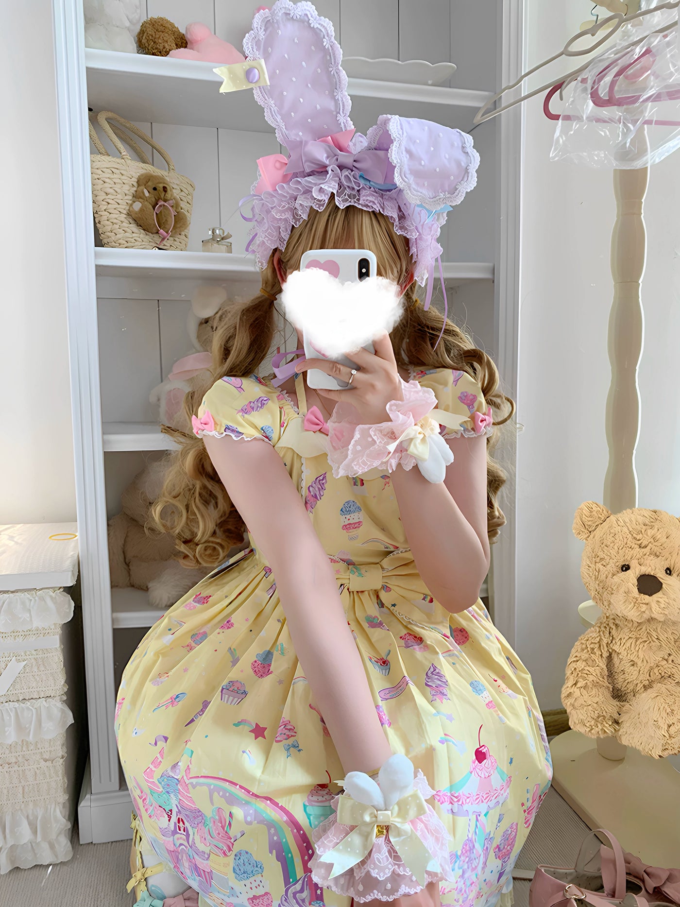 roji roji - Sweet Rabbit Lace - Rabbit-Ear Headband with Layered Lace and Bows