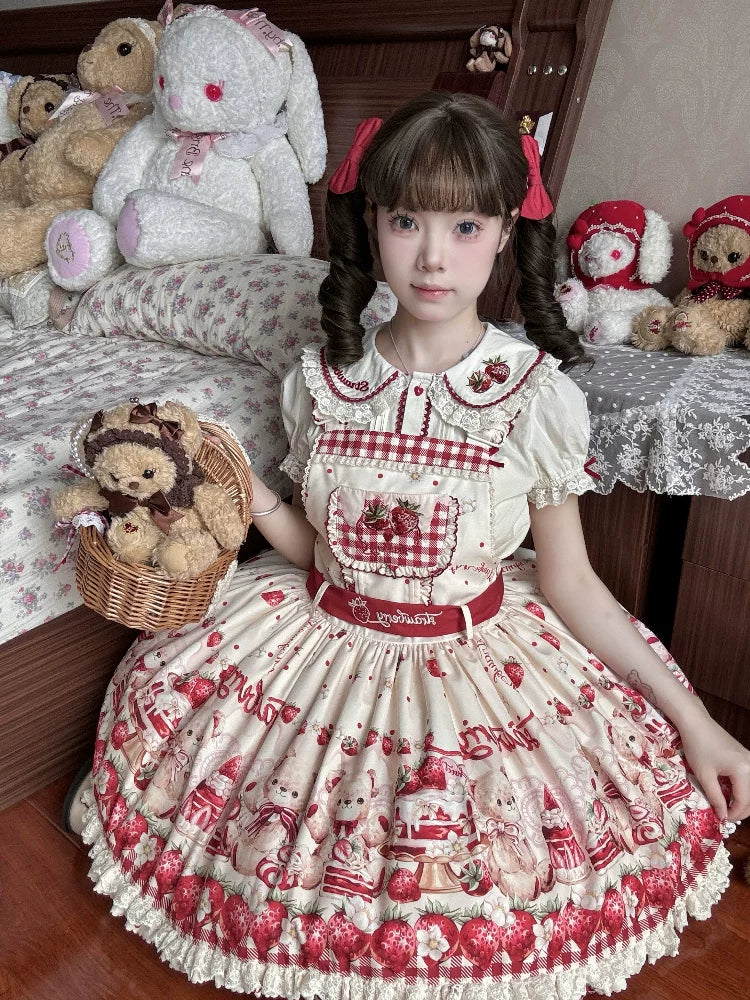 Velvet Strawberry - Sweet Printed Pinafore JSK Dress Set - detail view 4