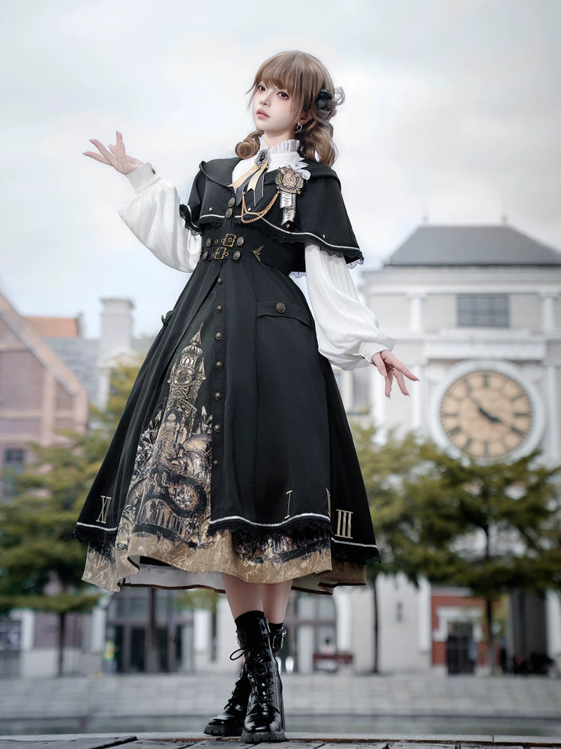 Unknown Star Letter - Time Dragon Aria - Classic Lolita One-Piece Dress with Cape