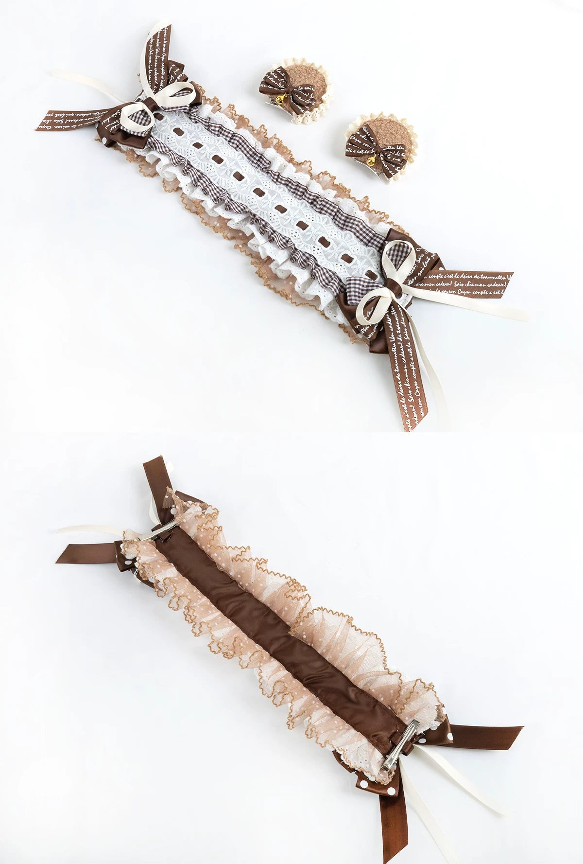 Lightbound Narrative - Chocolate Dot Bear-Ear - Headwear with Lace and Polka-Dot Bows