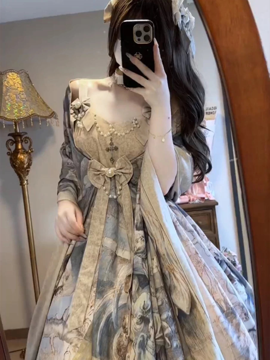 Creamy - Oil Painting - JSK Dress with Shawl