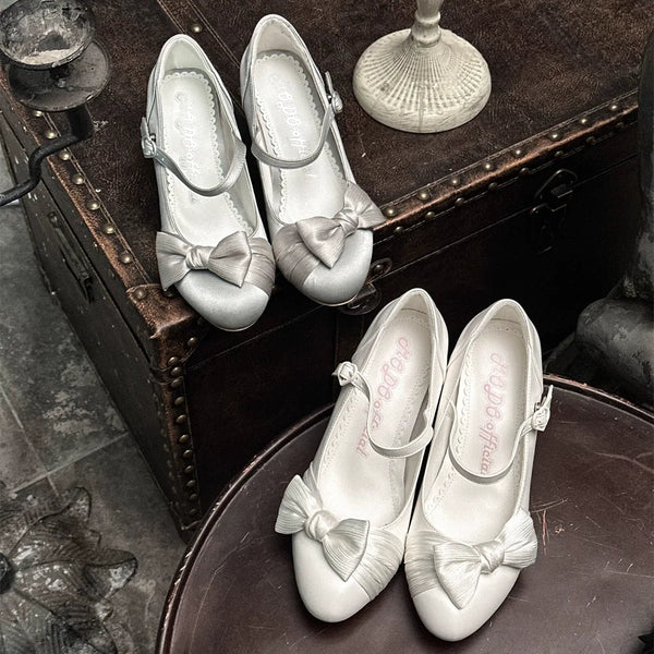 MODO Moon Poem Satin-Look Bow Lolita Heels – design details
