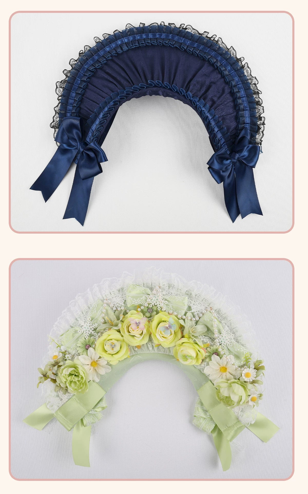 Stardust Rose - Autumn-Winter Dream - Lace-Trimmed Flat Hat with Ribbon Bows