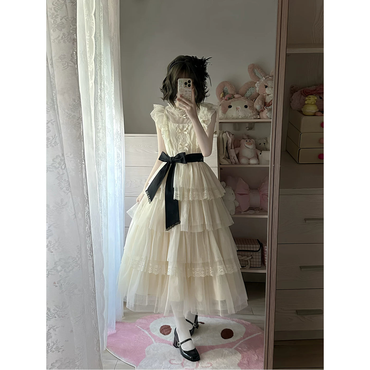 Creamy - Cream Tiered Lace - Cream OP Dress with Tiered Lace Skirt