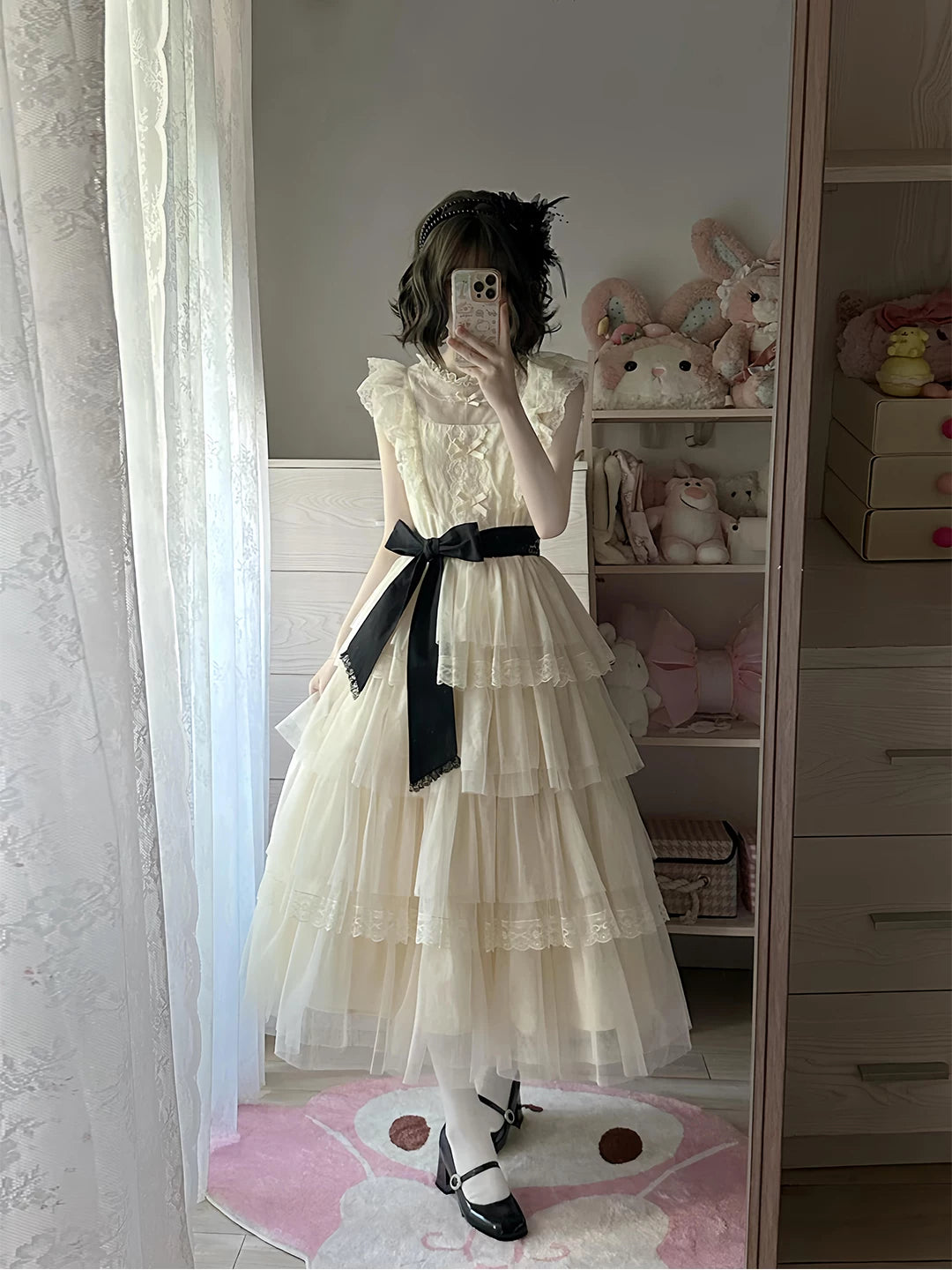Creamy - Cream Tiered Lace - Cream OP Dress with Tiered Lace Skirt