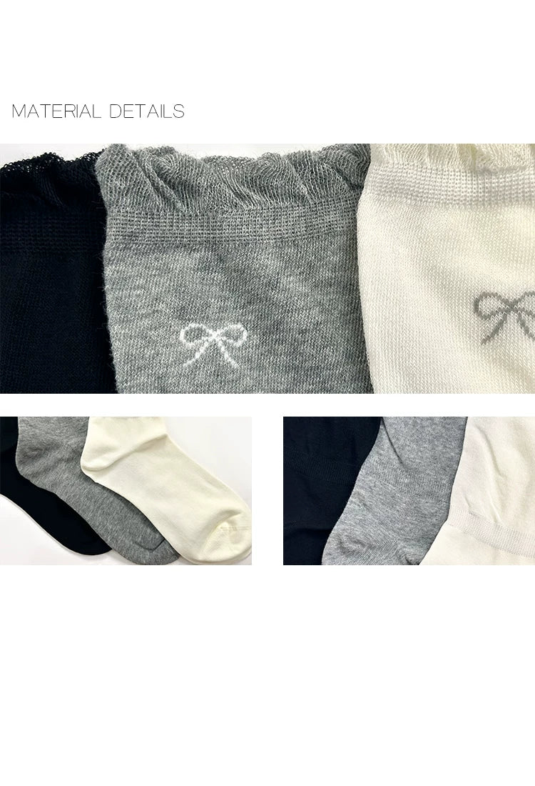 White Socks - Tiny Bow - Calf Socks with Small Bow Prints