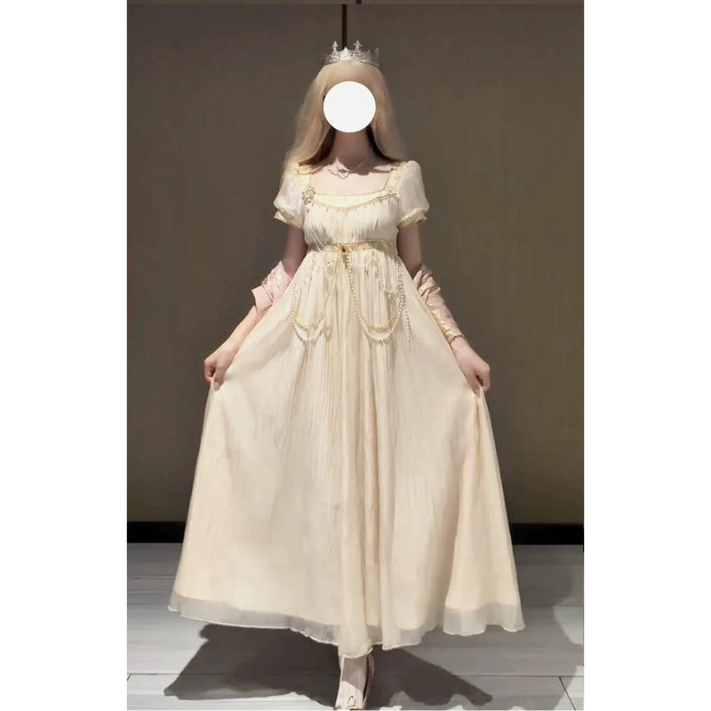 Creamy - Gilded Court Empire - Gilded Gold-Colored Lolita Dress with a Waist Chain