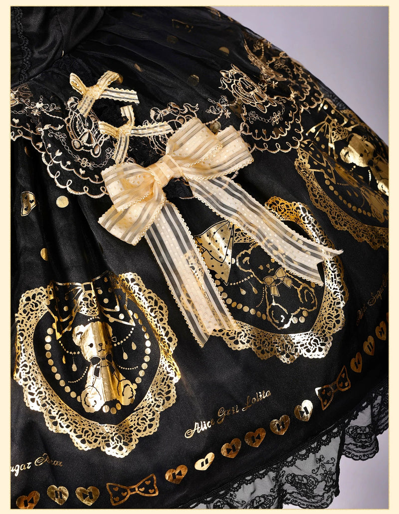 Alice Girl - Brown Sugar Bear - Old School Lolita OP & Halter Dress, Bear Print