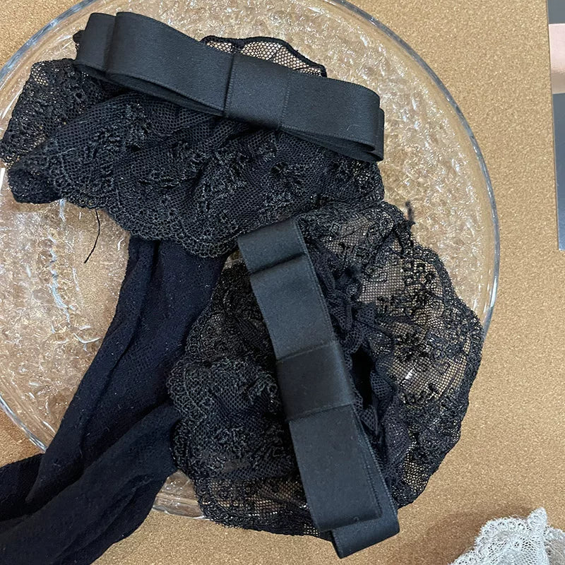 Sock Noble - Lace Ribbon - Bow-Trimmed Scrunch Socks with Lace Cuffs