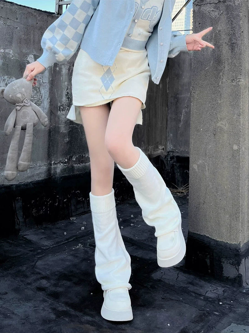 Floral Milk Cat - Harajuku Slouch - Leg Warmers with Built-In Elastic and Contrast Options - option image